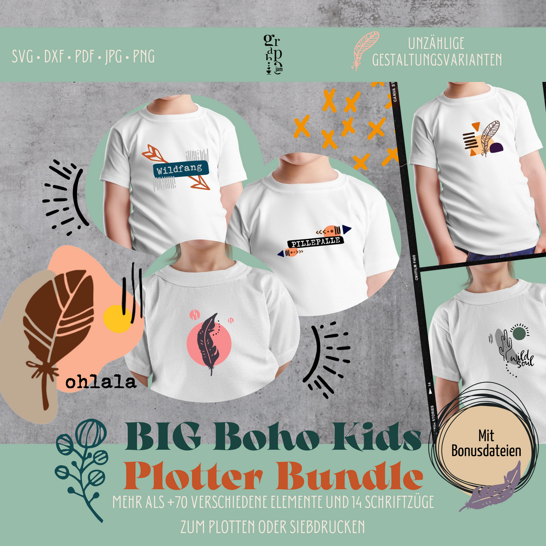 Big Boho KIDS - Plotterbundle mit Boho Plotterdateien | DXF • SVG • PNG • PDF - Graphic Jam 