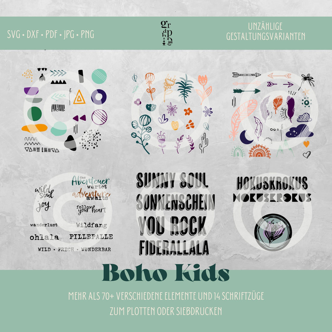 Big Boho KIDS - Plotterbundle mit Boho Plotterdateien | DXF • SVG • PNG • PDF - Graphic Jam 