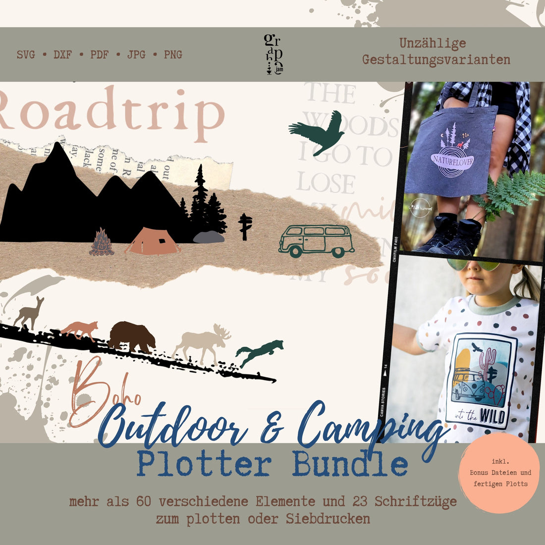 Boho Outdoor &amp; Camping Plotterbundle |  Outdoor Plotterdatei in DXF, SVG, PNG, JPG &amp; PDF - Graphic Jam 