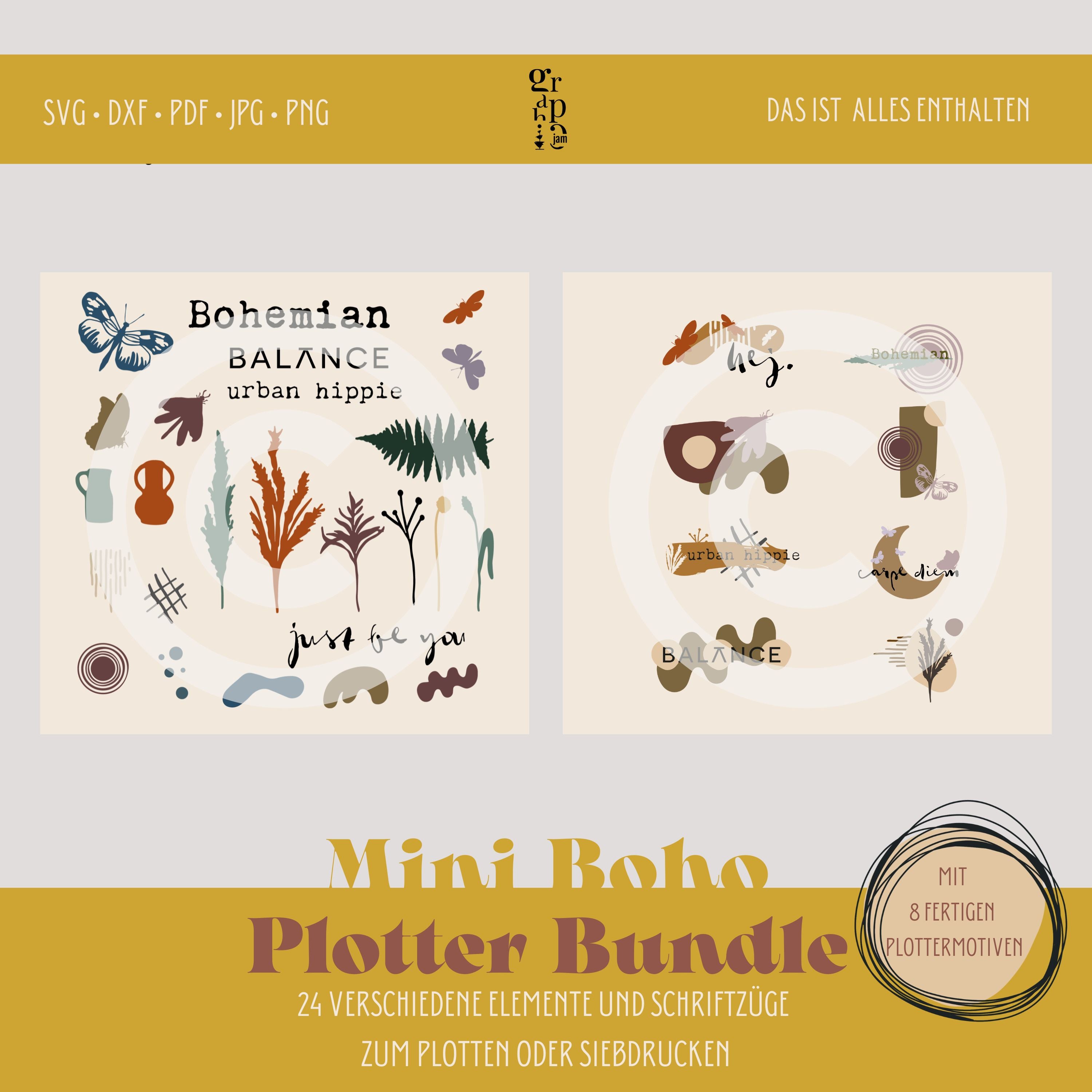 Mini Boho Plotter Bundle | DXF SVG PNG PDF - Graphic Jam 